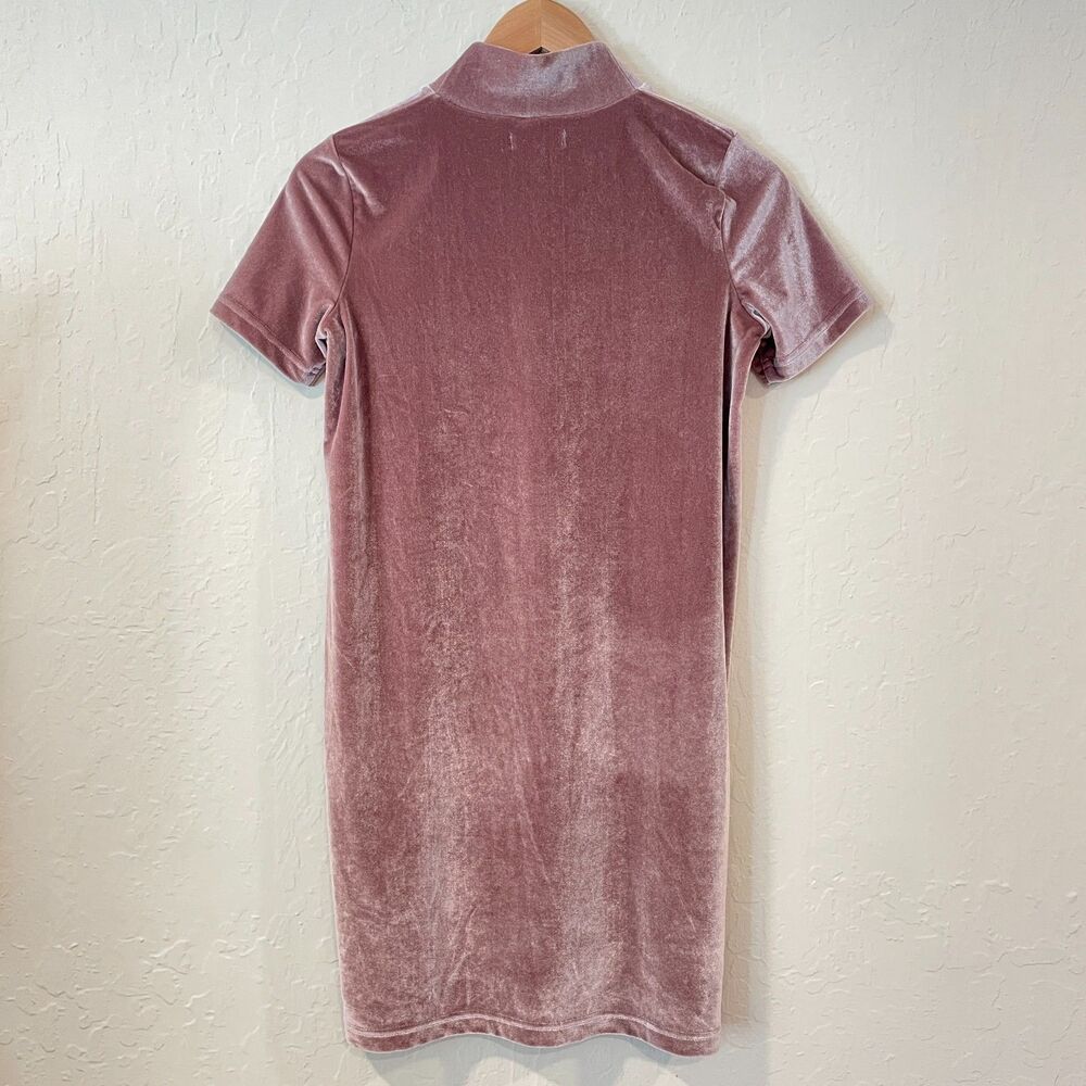 ~ Madewell XS stretch velvet mini dress shift mock neck frosty mauve soft cozy - Picture 4 of 10